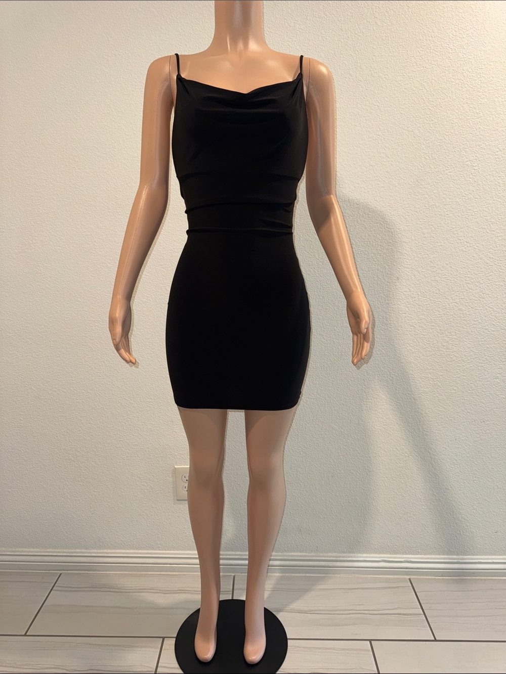 Elegant Black Cowl Neck Mini Dress with Backless